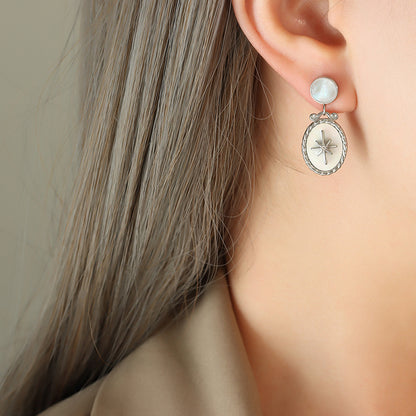 Weißes Muschel-Stern-Anhänger Set mit Zirkonia | Edelstahl Schmuck in 18K Gold oder Hochglanz-Silber - Inklusive Ohrstecker