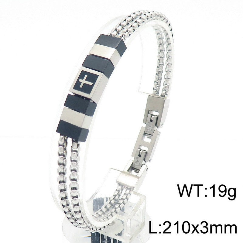 Edelstahl-Armband für Männer mit maritimen Motiven - Anker, Steuerrad, Lebensbaum und Sterne in 2-lagigem Design