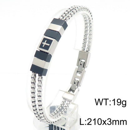 Edelstahl-Armband für Männer mit maritimen Motiven - Anker, Steuerrad, Lebensbaum und Sterne in 2-lagigem Design