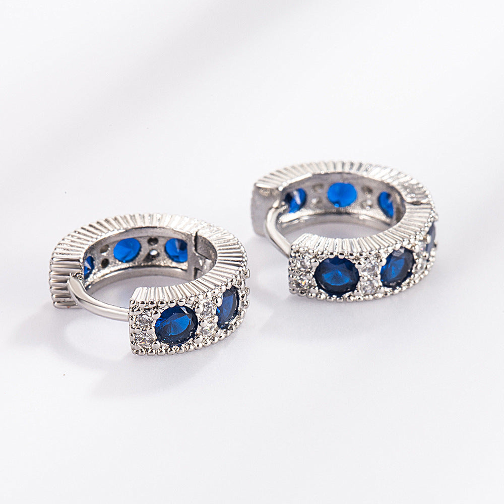 Retro-Vintage Ohrringe mit blauen Zirkonia - Kupfer rhodiniert (18K Weißgoldoptik), Ø1,2cm x 0,4cm