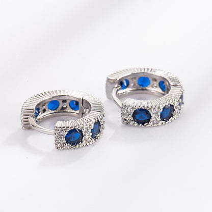 Retro-Vintage Ohrringe mit blauen Zirkonia - Kupfer rhodiniert (18K Weißgoldoptik), Ø1,2cm x 0,4cm