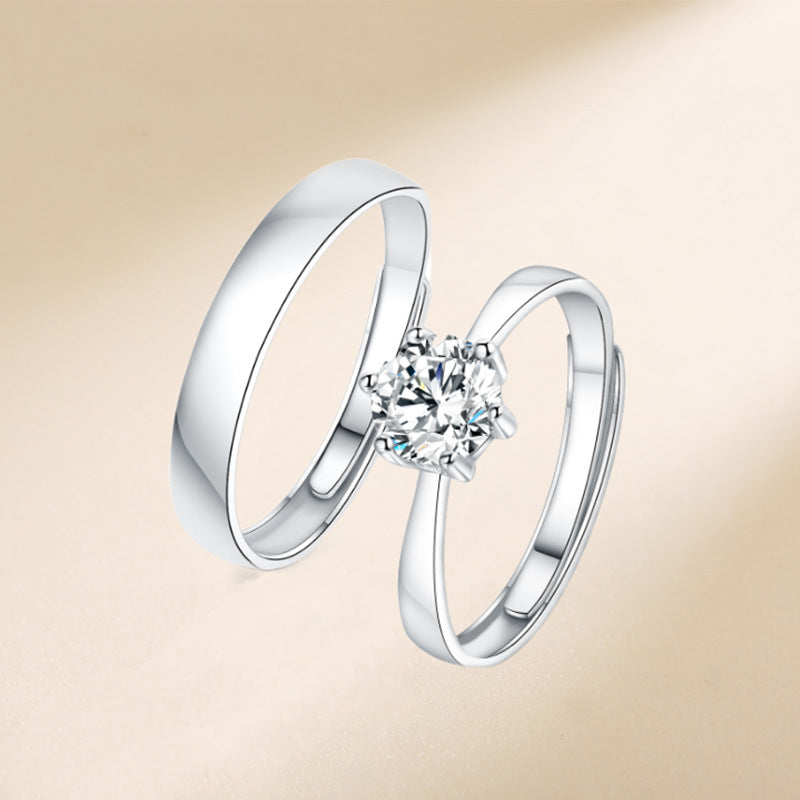 S925 Sterlingsilber Paarringe (6-Prong) - Rhodinierte Weißgold-Optik, verstellbar & mit Zirkonia