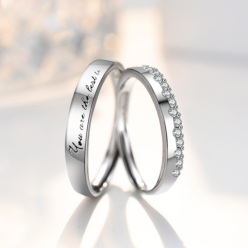 S925 Sterlingsilber 'You Are The Best To Me' Paarringe - Verstellbare Größe, rhodinierte Weißgold-Optik mit funkelnden Zirkonia-Steinen