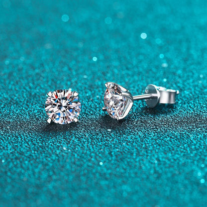 S925 Sterling Silber Ohrstecker mit 4-Zargen-Fassung – 4mm|5mm|6,5mm Zirkonia – Rhodiumplattiert