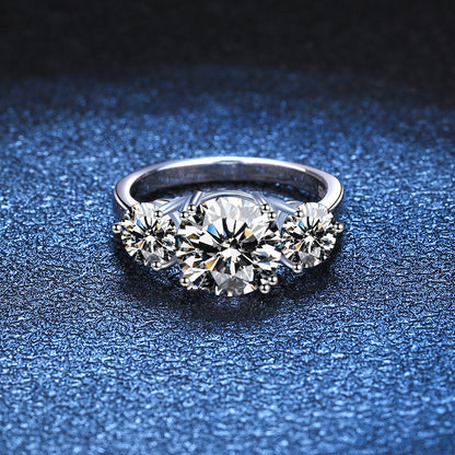 Drei-Lebenssteine Luxus Ring mit 3ct Zirkonia (2ct + 0.5ct x2) | S925 Sterlingsilber mit Rhodium-Plattierung