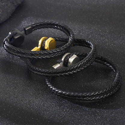 Retro Lederarmband mit Punkträgern – Doppelt geflochten & Individuell
