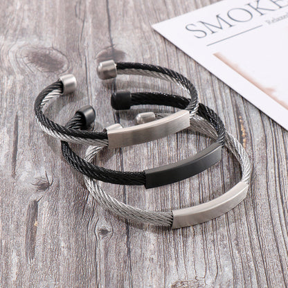 Offenes Herren-Armband aus Edelstahl – Geflochtenes Drahtseil mit Twisted-Look