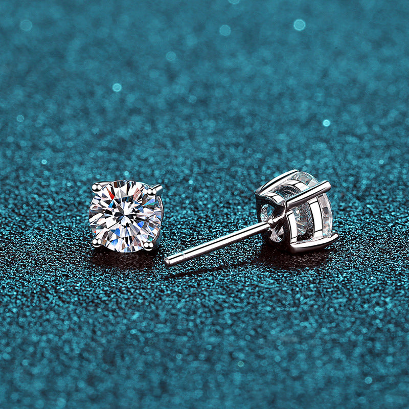 S925 Sterling Silber Ohrstecker mit 4-Zargen-Fassung – Typ A-4mm|5mm|6,5mm Zirkonia – Rhodiumplattiert