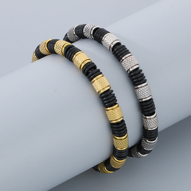 Edelstahl-Armband für Männer mit Microfaser-Leder-Einsatz – Zeitloses Perlen-Design für Business & Freizeit