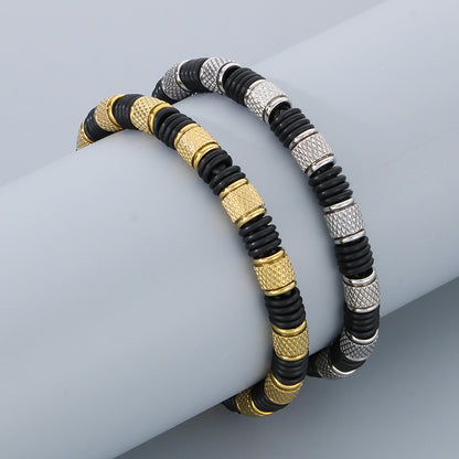 Edelstahl-Armband für Männer mit Microfaser-Leder-Einsatz – Zeitloses Perlen-Design für Business & Freizeit