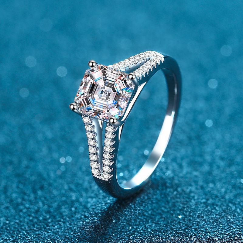 Asscher-Schliff Zirkonia Ring (2ct) mit Mikrofasung – 925er Sterlingsilber rhodiniert