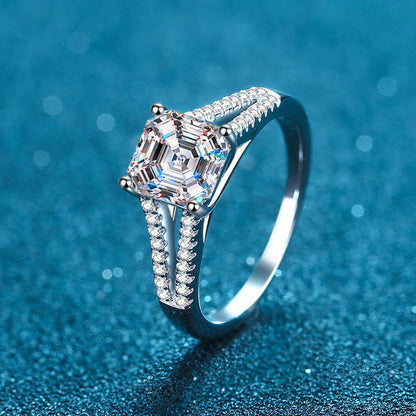 Asscher-Schliff Zirkonia Ring (2ct) mit Mikrofasung – 925er Sterlingsilber rhodiniert