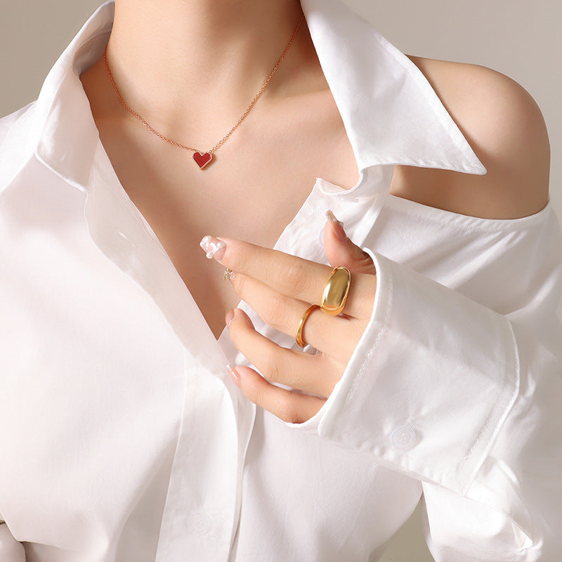 Französisches rotes Herz Anhänger Halskette | Edelstahl vergoldet / roségold / stahlfarben (3 Farben) | Elegante Liebeskette für Frauen | Geschenk für Sie