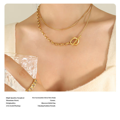 OT-Verschluss Halskette mit verstellbarer Länge | Titanstahl 18k Gold oder Stahlfarben | Trendiger Pulloverketten-Schmuck | Elegante Layering-Kette für Frauen