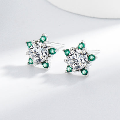 Sterne Ohrringe mit Zirkonia - Kupfer rhodiniert (Weißgold-Optik) & 925er Silber Ohrstecker