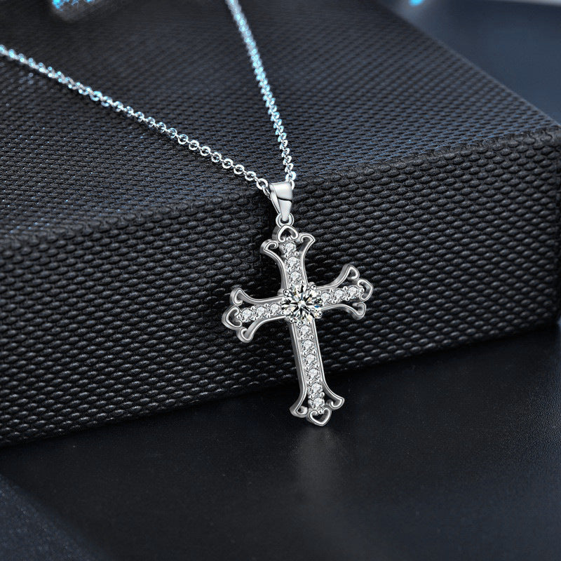 Kreuzanhänger mit Moissanit (0.5ct) | 925 Sterlingsilber mit Rhodium-Plattierung