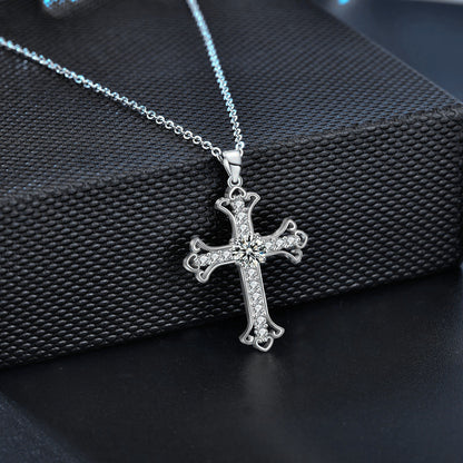 Kreuzanhänger mit Moissanit (0.5ct) | 925 Sterlingsilber mit Rhodium-Plattierung