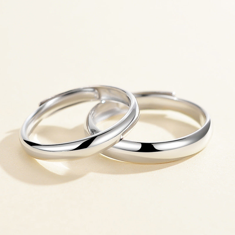 S925 Sterlingsilber Paarringe (Klassiker) - Hochglanz Poliert, rhodinierte Weißgold-Optik | Wahlweise geschlossen oder verstellbar