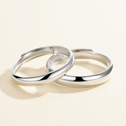 S925 Sterlingsilber Paarringe (Klassiker) - Hochglanz Poliert, rhodinierte Weißgold-Optik | Wahlweise geschlossen oder verstellbar