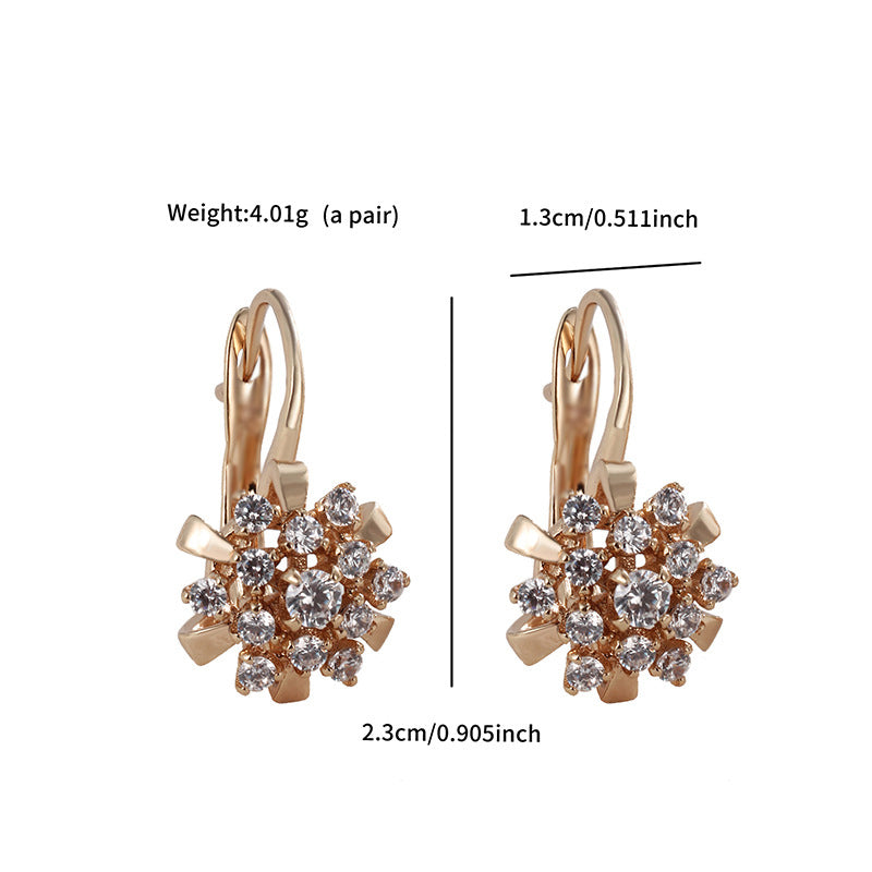 Modische Blüten-Ohrclips mit Zirkonia - Kupferlegierung vergoldet (2,1 cm)
