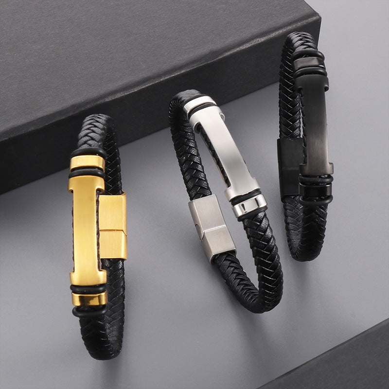 Schlichtes geflochtenes Lederarmband mit Magnetplatte – Unisex Design