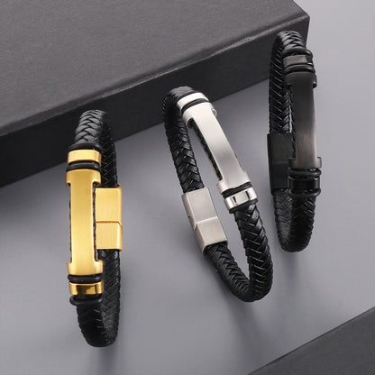 Schlichtes geflochtenes Lederarmband mit Magnetplatte – Unisex Design