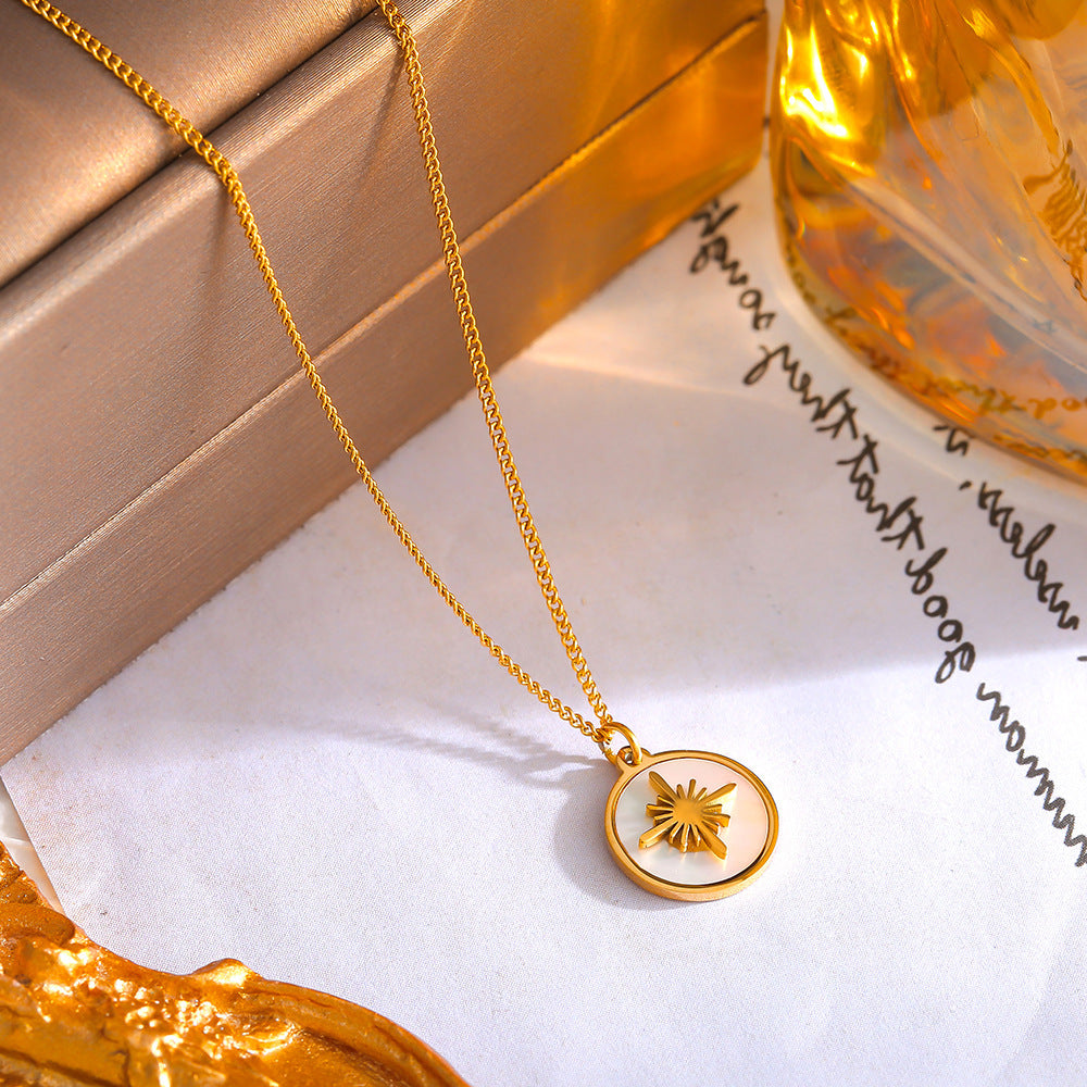 Vintage-Stern-Anhänger mit Muschelmotiv – Edelstahlkette in 18k Gold oder Silber