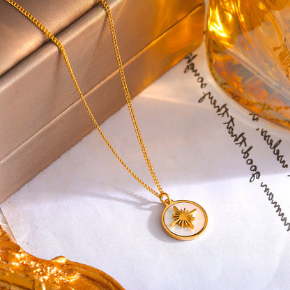 Vintage-Stern-Anhänger mit Muschelmotiv – Edelstahlkette in 18k Gold oder Silber