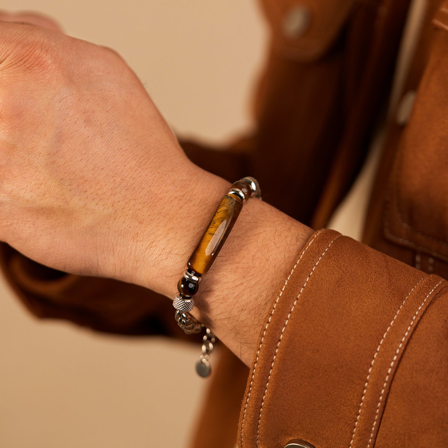 Edelstahl-Kettenarmband mit Tigerauge & Titan – Für Herren