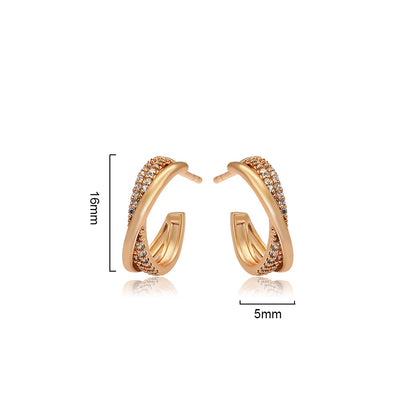 Verdrehte Kreuz-Ohrstecker 18K Gold vergoldet | Zirkonia Schmuck | Elegante Ohrringe