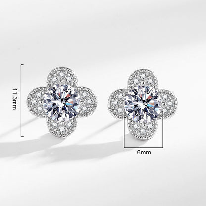 Glücksklee Ohrringe mit Zirkonia - Kupfer rhodiniert (Weißgold-Optik)