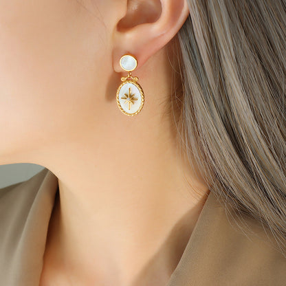 Weißes Muschel-Stern-Anhänger Set mit Zirkonia | Edelstahl Schmuck in 18K Gold oder Hochglanz-Silber - Inklusive Ohrstecker