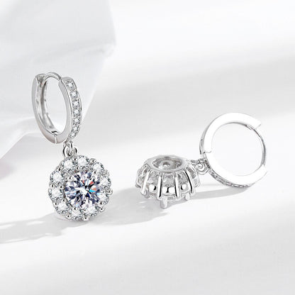 Blüten-Ohrringe mit Zirkonia - Kupfer rhodiniert (Weißgold-Optik)