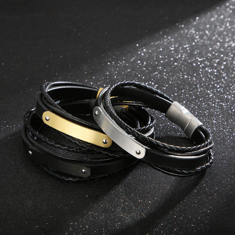Mehrlagiges Lederarmband mit Edelstahl & Magnetplatte – Handgeflochtener Unikatschmuck