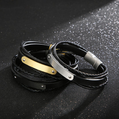 Mehrlagiges Lederarmband mit Edelstahl & Magnetplatte – Handgeflochtener Unikatschmuck