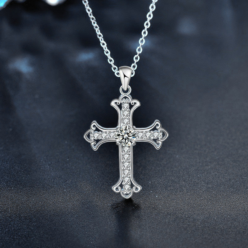 Kreuzanhänger mit Moissanit (0.5ct) | 925 Sterlingsilber mit Rhodium-Plattierung