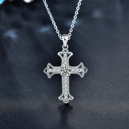 Kreuzanhänger mit Moissanit (0.5ct) | 925 Sterlingsilber mit Rhodium-Plattierung