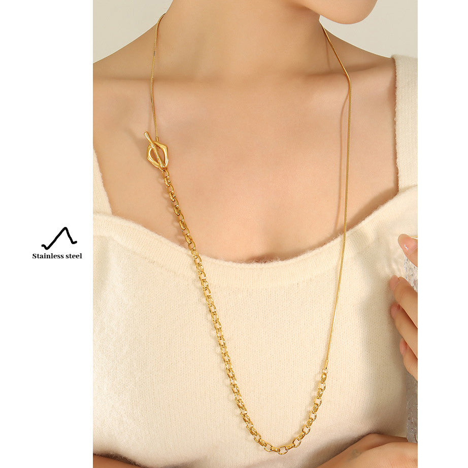 OT-Verschluss Halskette mit verstellbarer Länge | Titanstahl 18k Gold oder Stahlfarben | Trendiger Pulloverketten-Schmuck | Elegante Layering-Kette für Frauen