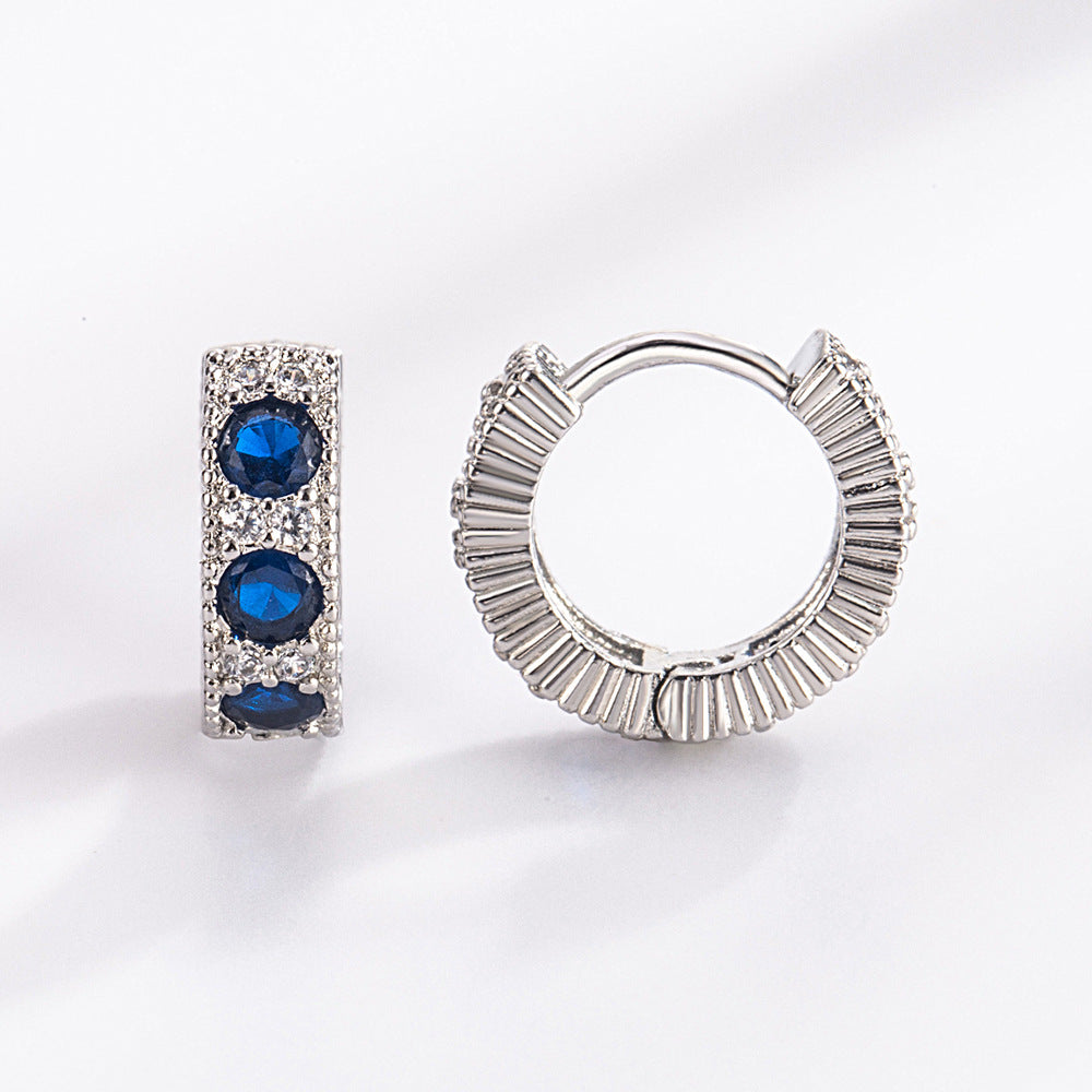 Retro-Vintage Ohrringe mit blauen Zirkonia - Kupfer rhodiniert (18K Weißgoldoptik), Ø1,2cm x 0,4cm