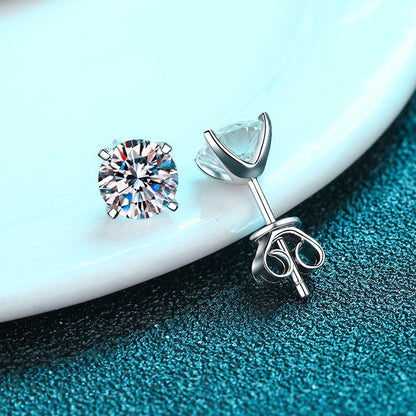 S925 Sterling Silber Ohrstecker mit 4-Zargen-Fassung – 4mm|5mm|6,5mm Zirkonia – Rhodiumplattiert