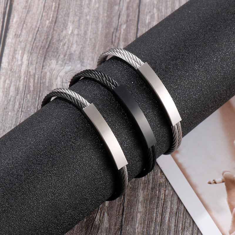 Offenes Herren-Armband aus Edelstahl – Geflochtenes Drahtseil mit Twisted-Look