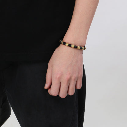 Edelstahl-Armband für Männer mit Microfaser-Leder-Einsatz – Zeitloses Perlen-Design für Business & Freizeit