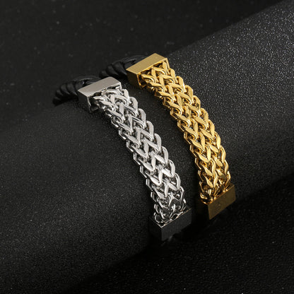 Doppelreihiges Leder-Armband mit Titanstahl-Kette – Magnetverschluss für Herren