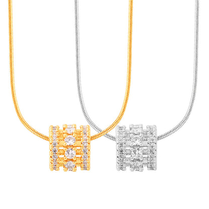 Mehrschichtiger Zylinder-Anhänger mit Zirkonia-Steinbesatz | Edelstahlkette in 18K Gold oder Hochglanz-Silber