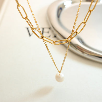 Minimalistische Perlenkette mit Zuchtperlen-Anhänger – mehrlagig & elegant