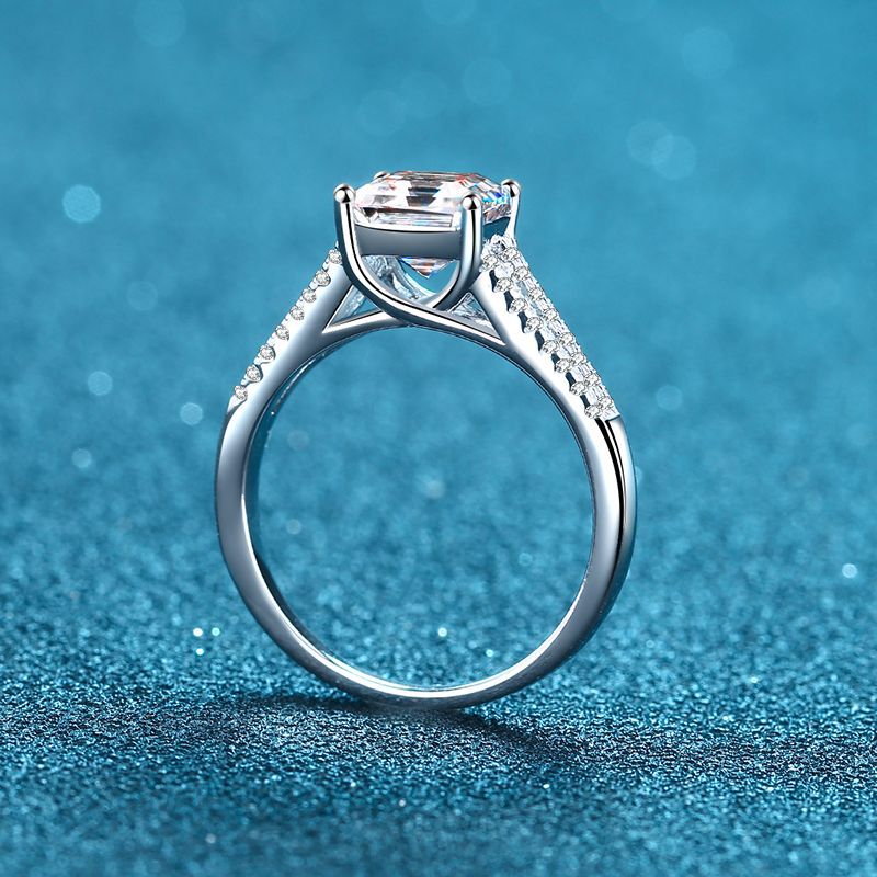 Asscher-Schliff Zirkonia Ring (2ct) mit Mikrofasung – 925er Sterlingsilber rhodiniert