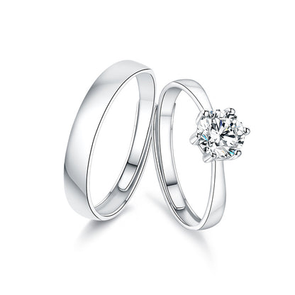 S925 Sterlingsilber Paarringe (6-Prong) - Rhodinierte Weißgold-Optik, verstellbar & mit Zirkonia
