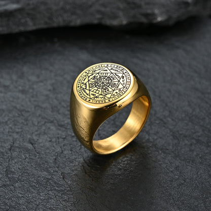 Mystischer Siebenstern-Ring - Titanstahl Herrenring mit esoterischem Design