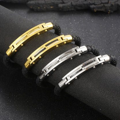 Herren Armband mit Stahldraht-Einlage – Geflochtenes Edelstahl-Lederband