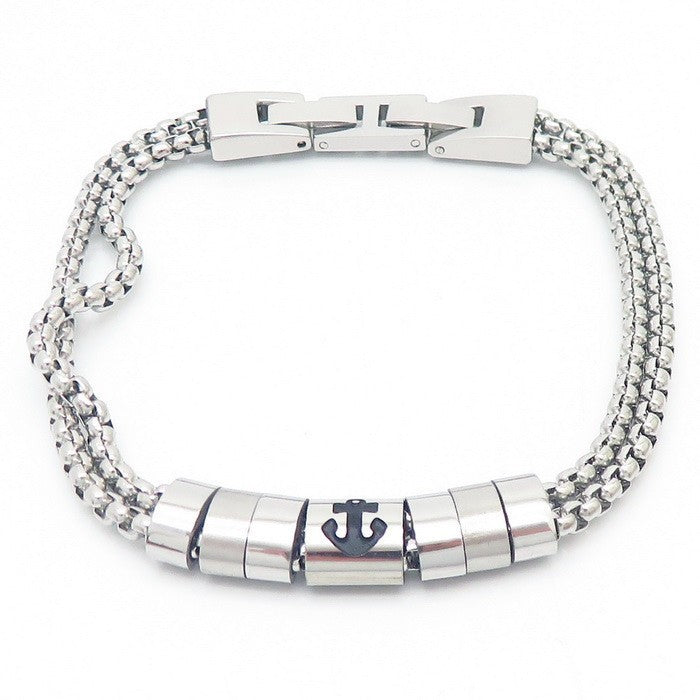 Edelstahl-Armband für Männer mit maritimen Motiven - Anker, Steuerrad, Lebensbaum und Sterne in 2-lagigem Design